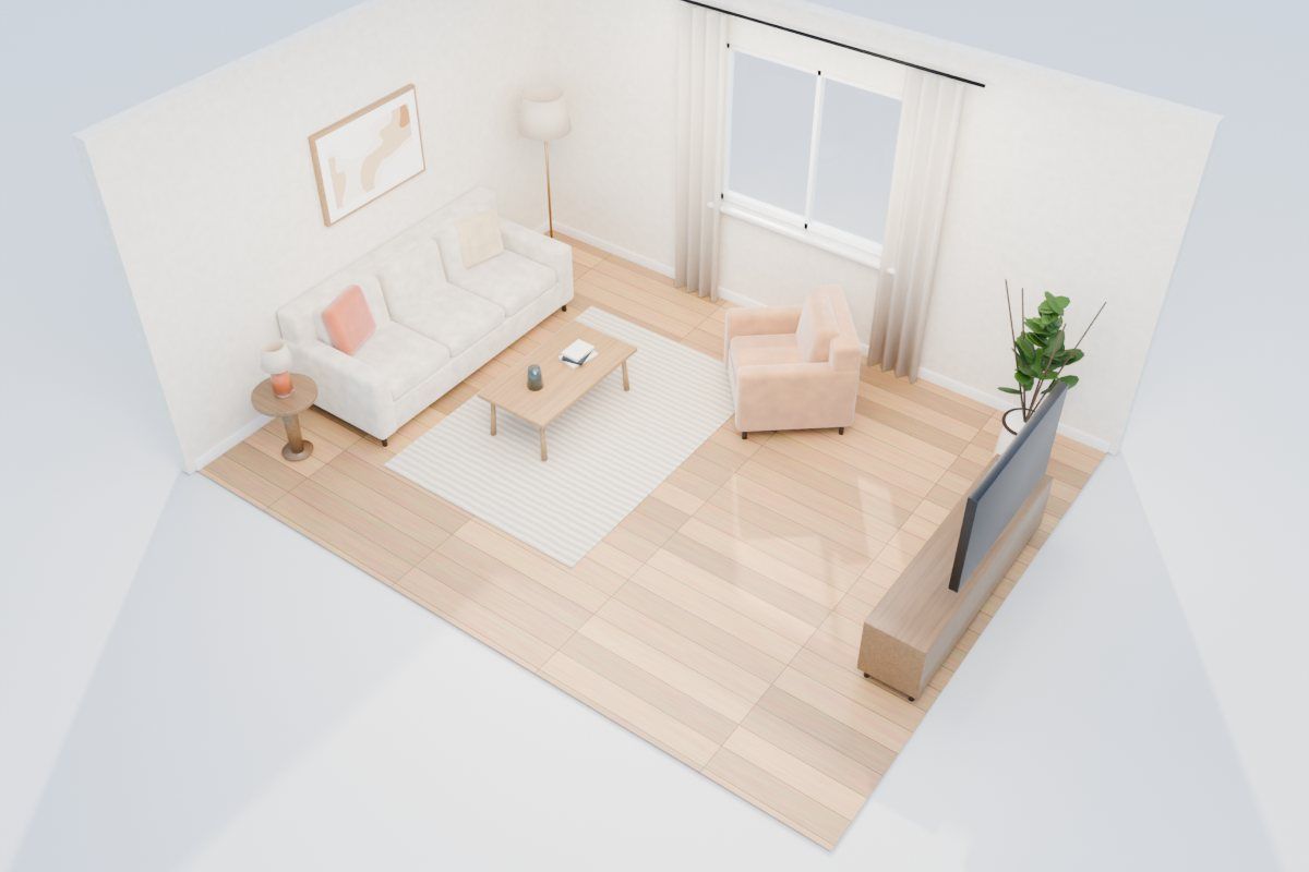 The room as a 3D model seen from above