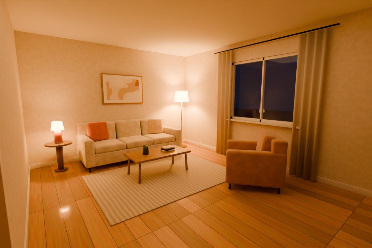 The same room at eye level in evening light