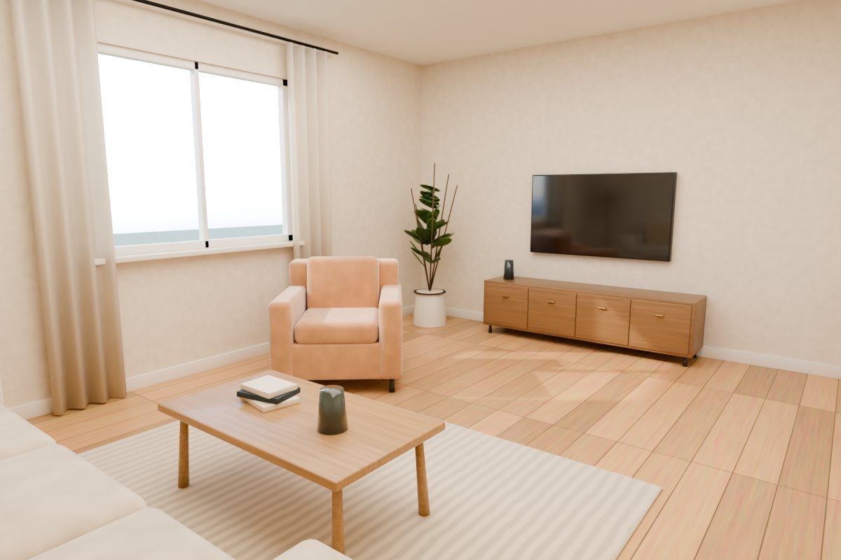 Eye-level view of the furnished 3D room